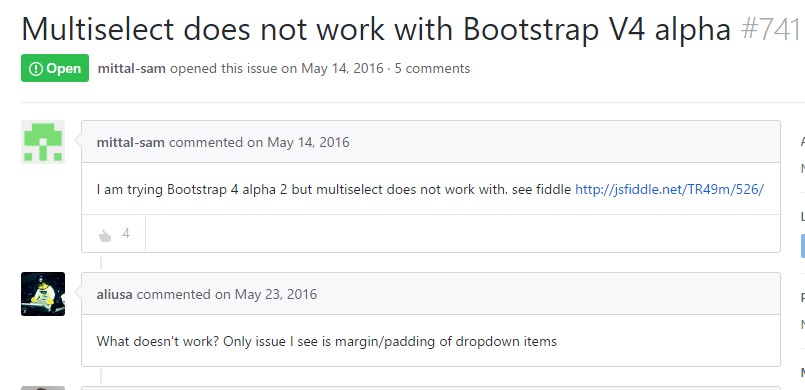 Multiselect does not  operate  using Bootstrap V4 alpha